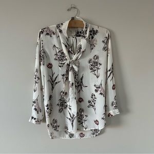 Loft Tie Neck Long Sleeve Chiffon Blouse